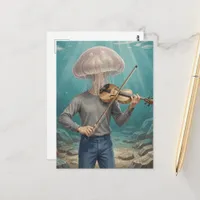 Silly Jellyfish Person Making Music in the Sea Postcard