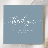 Dusty Blue Minimalist Script Wedding Thank You Card