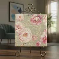 Antique Rose & Peony Watercolor Floral Damask Ceramic Tile