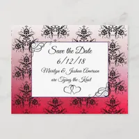 Black Red  Damask Wedding Save the Date Postcard