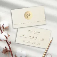 Elegant Shiny Gold Creamy White Script Monogram Business Card