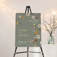 Sage Green Wildflower Wedding Welcome Foam Board