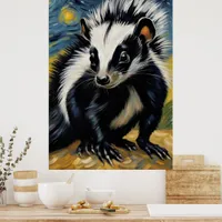 an adorable skunk in a starry night  poster