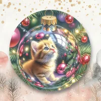 Reflection of Kitten in a Christmas Ornament   Classic Round Sticker