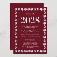 Burgundy Silver Paw Prints Graduation Invitation