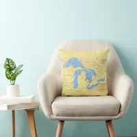 Great Lakes of North America Throw Pillow