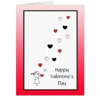 Happy Valentine's Day Card Girl Throwing Hearts