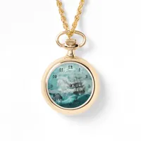Sailing Ship Nautical Seascape Necklace Watch