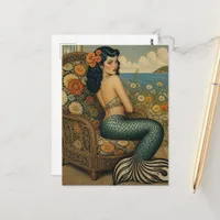 Mermaid in a Vintage Chair Postcard
