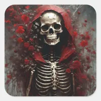 Skeleton in a Red Cape with Flowers Square Sticker