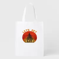 Let's Get Lit Funny Christmas Humor Quote Vintage  Grocery Bag