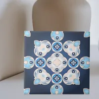 Elegant Mediterranean Blue Beige Medallion  Ceramic Tile
