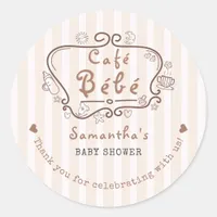 Café Bébé French Modern Gender Neutral Baby Shower Classic Round Sticker