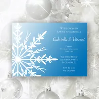 White Snowflake on Blue Winter Engagement Party Invitation
