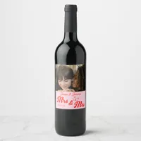 Mrs & Mrs Cute Lesbian Photo Wedding Thank You Wine Label