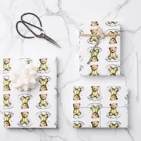 Cute Teddy Bear Yellow PJs Sitting on a Cloud Wrapping Paper Sheets