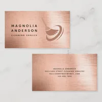 Cleaning Service Rose Gold Foil Brushed Metal Business Card