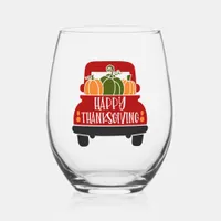 Thanksgiving Truck Stemless Wine Glass