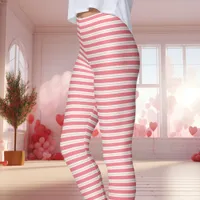 Pink and White Striped Valentine's Day Leggings