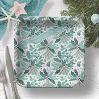 Teal Christmas Holly Berries Pattern#17 ID1009 Paper Plates