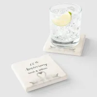 60th wedding anniversary white swan couple names stone coaster