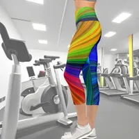 Vibrant striped rainbow colors  capri leggings