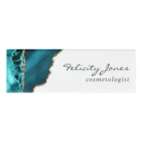 Teal - Turquoise and Gold Geode Agate Stone Name Tag