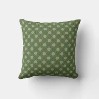 Green old-fashioned pattern with Blue Flowers Throw Pillow