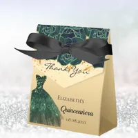 Quinceanera green gold florals dress thank you favor boxes