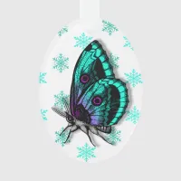 Teal Butterfly Personal Message Christmas Keepsake Ornament