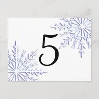 Blue Winter Snowflakes on White Table Number