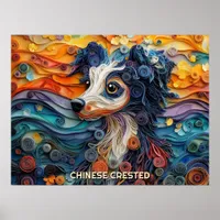 Chinese Crested Quilling Art Dog Portrait Poster