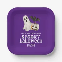 Ghost Pumpkin Bat Spooky Halloween Bash Purple Paper Plates