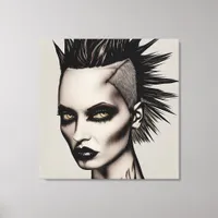 Fierce Woman in Mohawk and Piercings Gothic Punk   Canvas Print