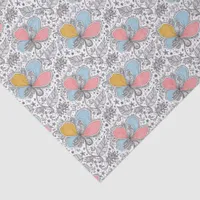 Floral Abstract Doodle Art Style Pink Blue Yellow Tissue Paper