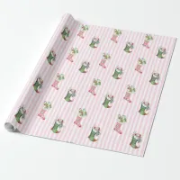 Pink and Sage Green Vintage Christmas Gift Wrap