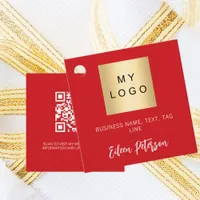 Red name business logo QR code hang tag