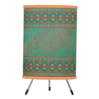 Southwestern Copper Teal Geometric Pattern Tripod Lamp