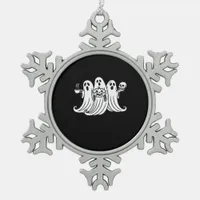 Spooky Coffee-Sipping Pumpkin-Holding Skull-Displa Snowflake Pewter Christmas Ornament