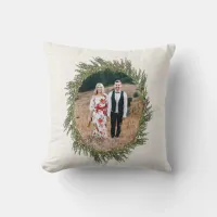 Rustic Peace Christmas Wreath Holiday Photo Throw Pillow