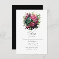 Romantic Fuchsia, Emerald Green & Black Floral RSVP Card