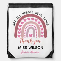 Modern watercolor rainbow teacher thank you  drawstring bag