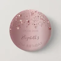 Birthday party pink stars saprkle monogram button