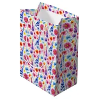 Bright Abstract Watercolor Style Flowers Medium Gift Bag