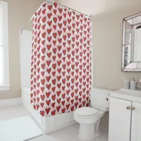 Cute Kid's Art Style Red Hearts on Pink Watercolor Shower Curtain