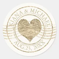 French Romance Heart Wedding Gold ID870 Classic Round Sticker