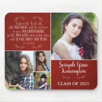 Red Christian Verse Graduation 4 Photo Collage Mouse Pad