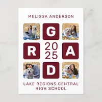 Grad Photo Collage Burgundy Unique Graduation Invitation Postcard