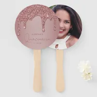 Rose Gold Glitter Drips Quinceanera Photo Hand Fan