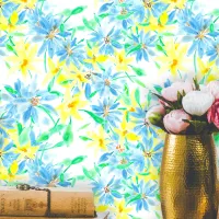 Blue and Yellow Hand-painted Watercolor Flowers Wallpaper